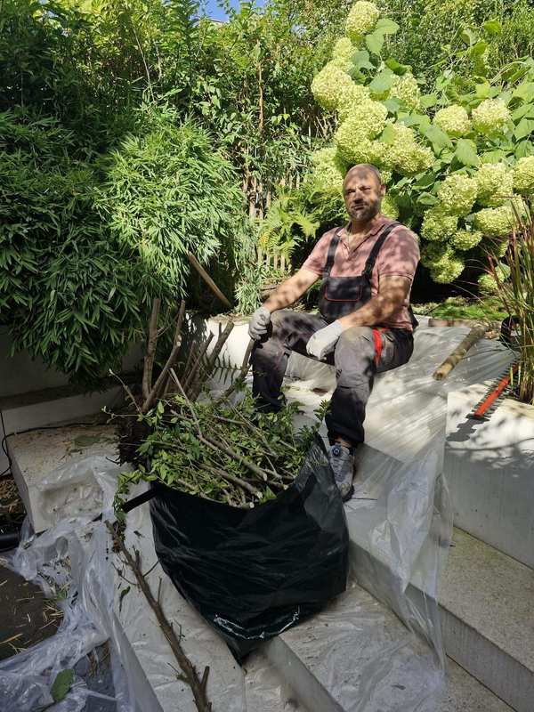 Gefüllter Gartensack nach der Entfernung eines Strauchs